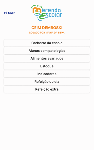 Tela principal do App Merenda