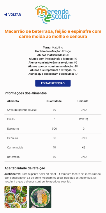 Tela restrições do App Merenda