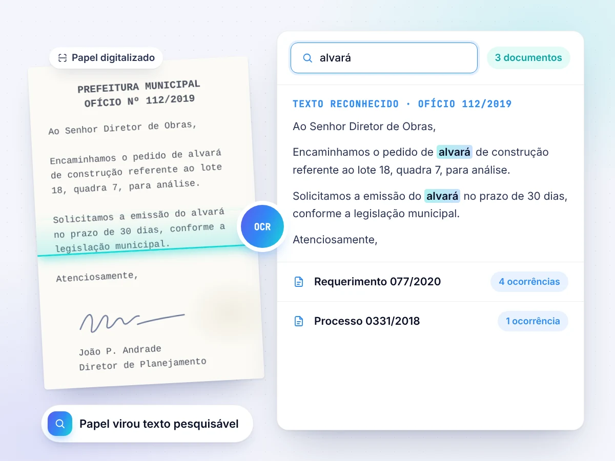 Digitalização com OCR e busca (ilustração)