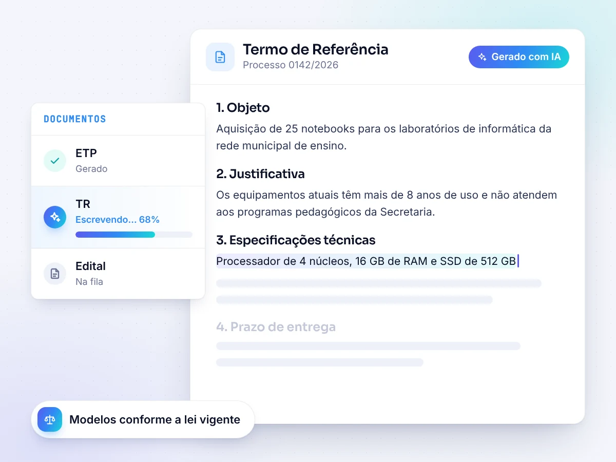 Minutas de ETP, TR e edital com IA (ilustração)