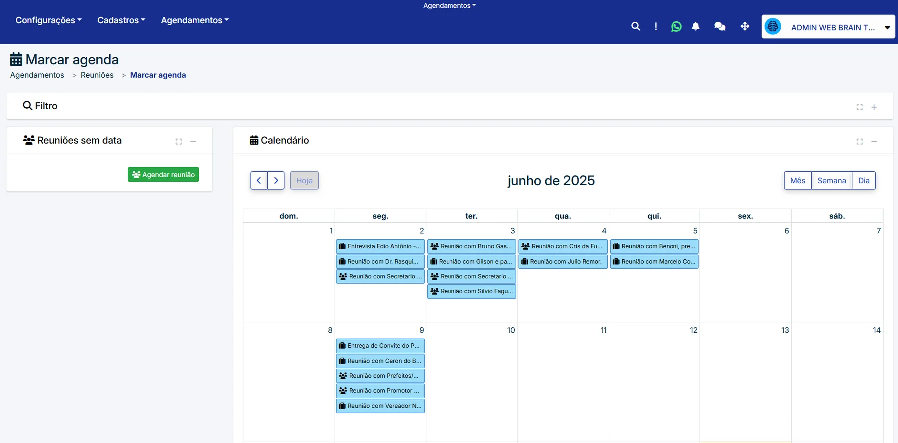 Agendamentos e agenda oficial