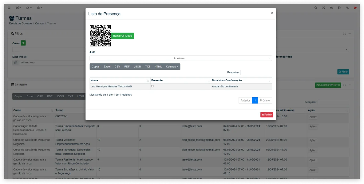 Presença e certificados