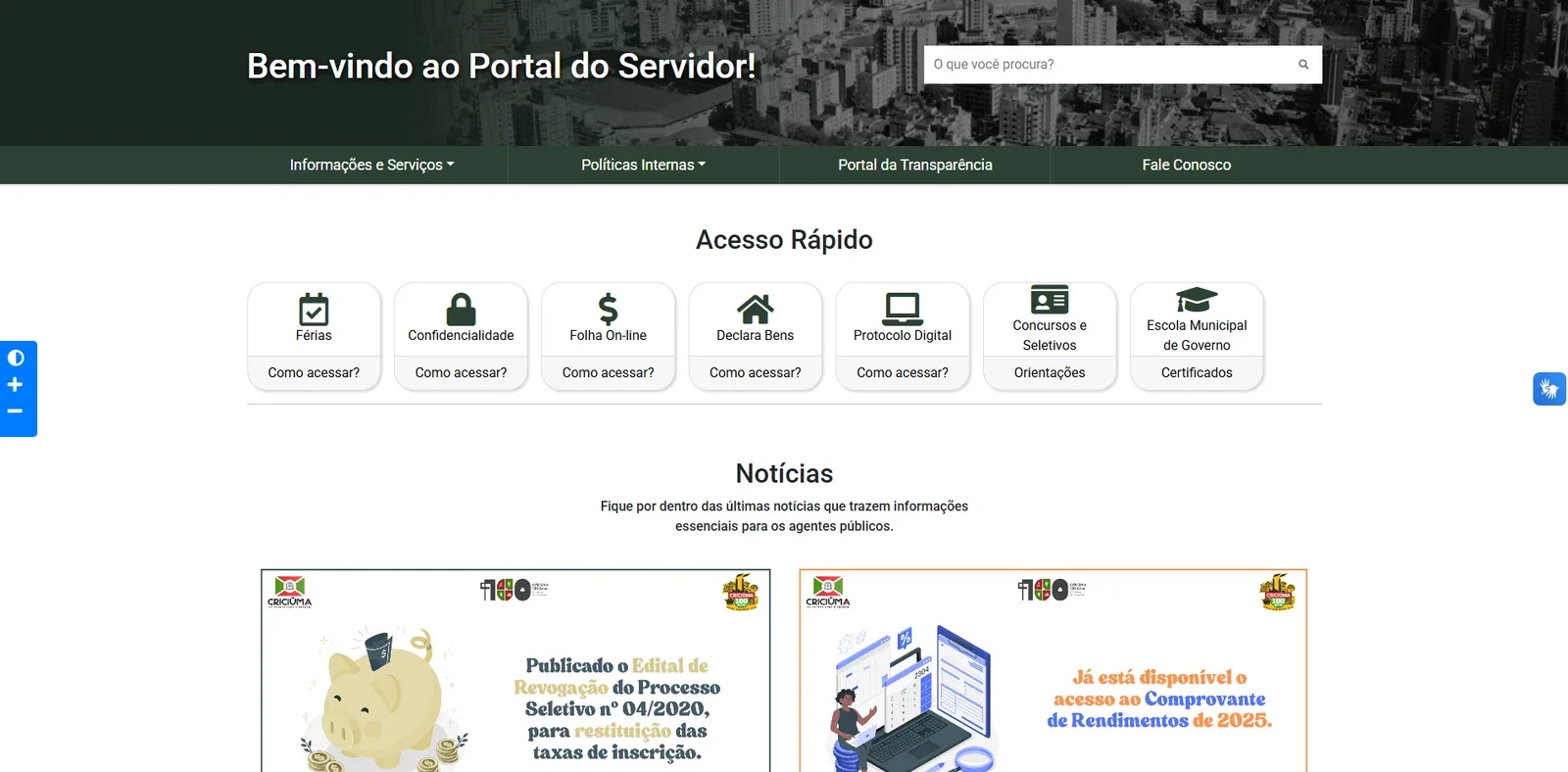 Tela do Portal do Servidor
