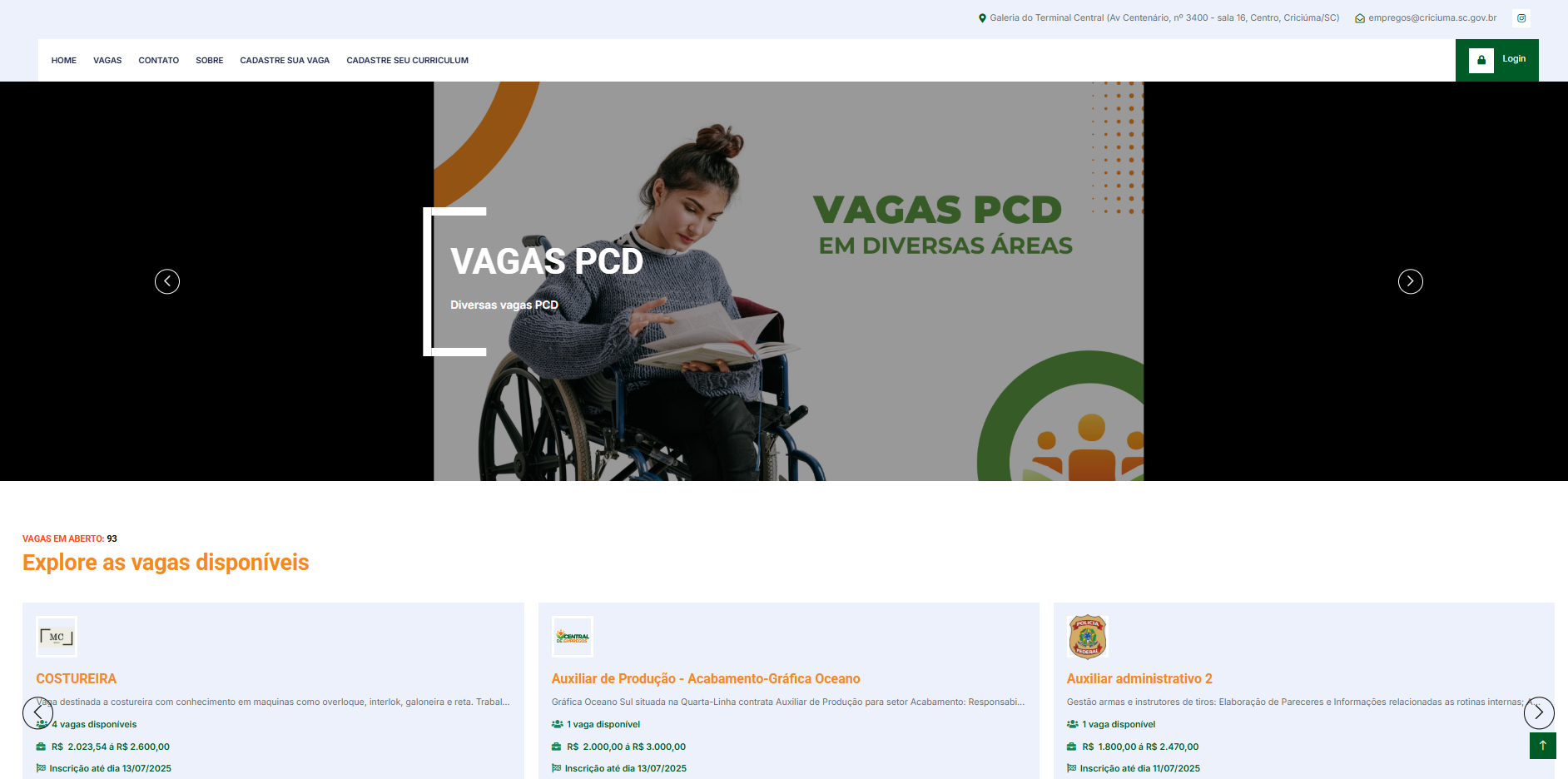 Tela do Portal do Contrata+
